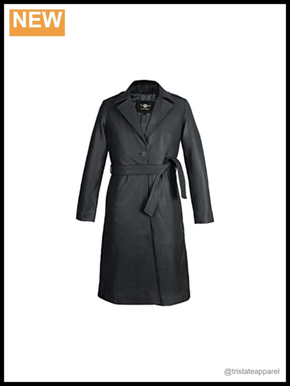 Women's Genuine Leather Long Trench Coat Slim Fit Button Front with Belt